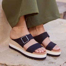 Damen-Sandale „Diana“ im Mule-Stil mit Keilabsatz und Schnalle